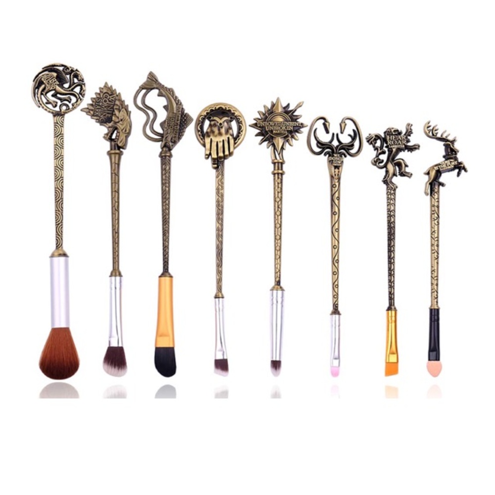 NEW Ornate 8 Makeup Brush Set with Gold Handles